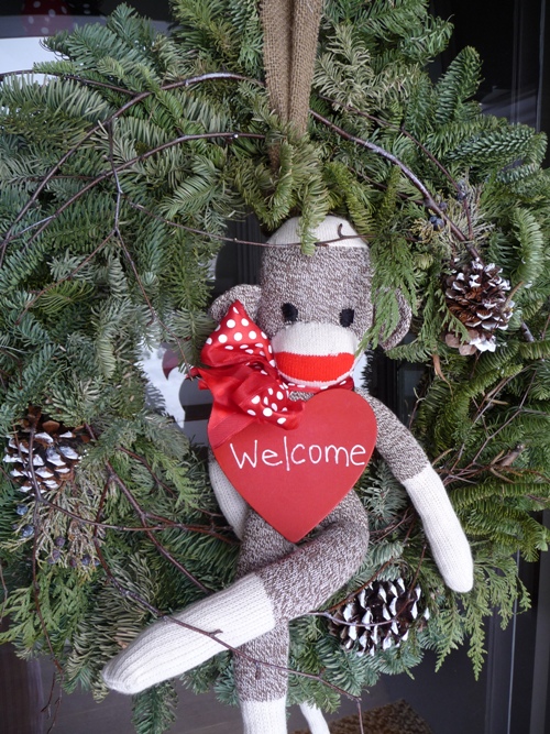Sock Monkey Welcome wreath