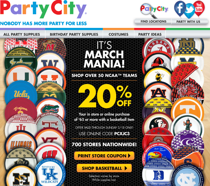 March Madness college basketball teams party supplies